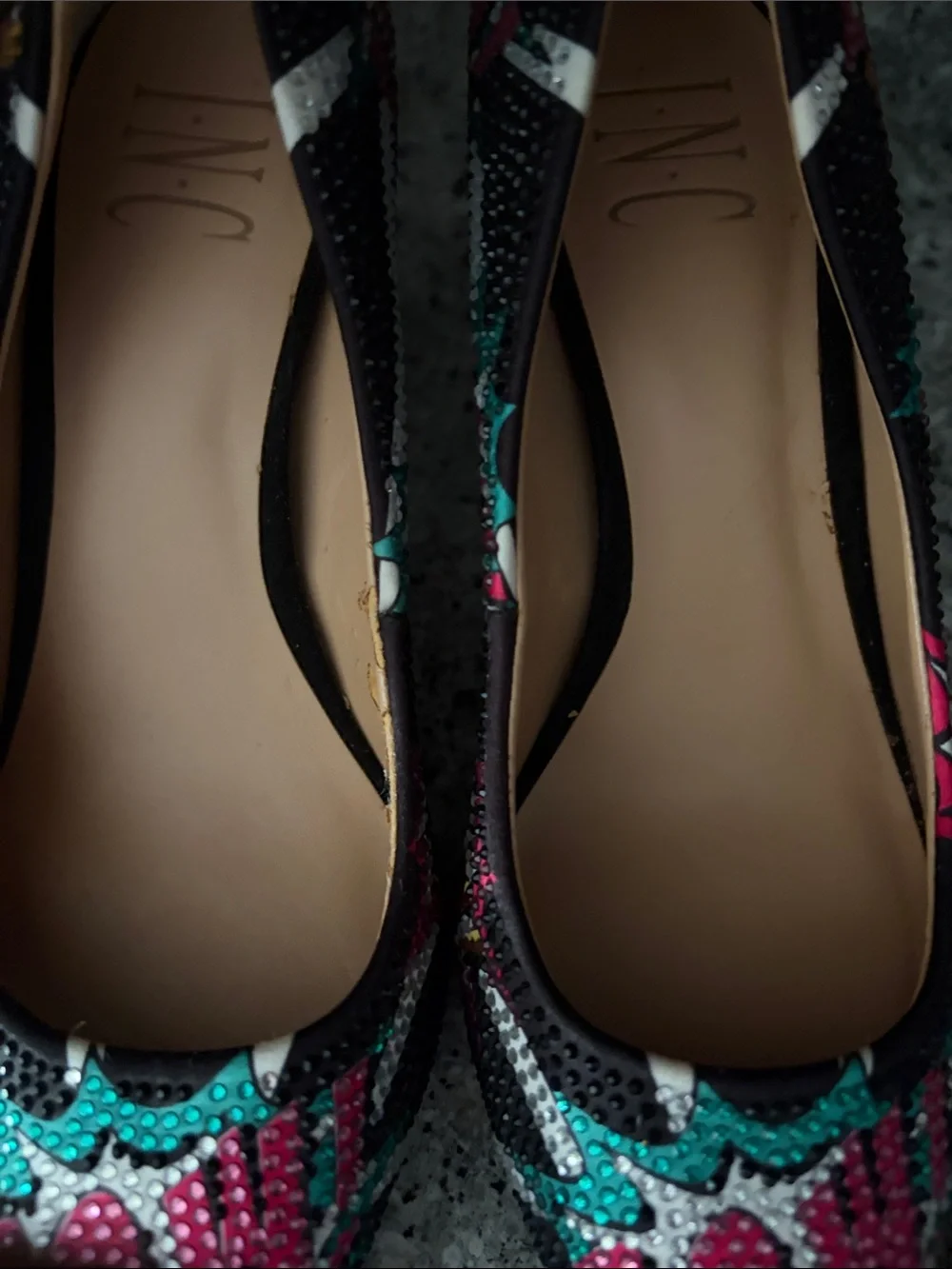 INC International Concepts Black Multicolor Sequin Pointed-Toe Flats